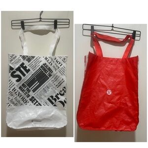 Lululemon Bundle Set 2 Reusable Shopping Tote Bags - White & Red - Single Snap